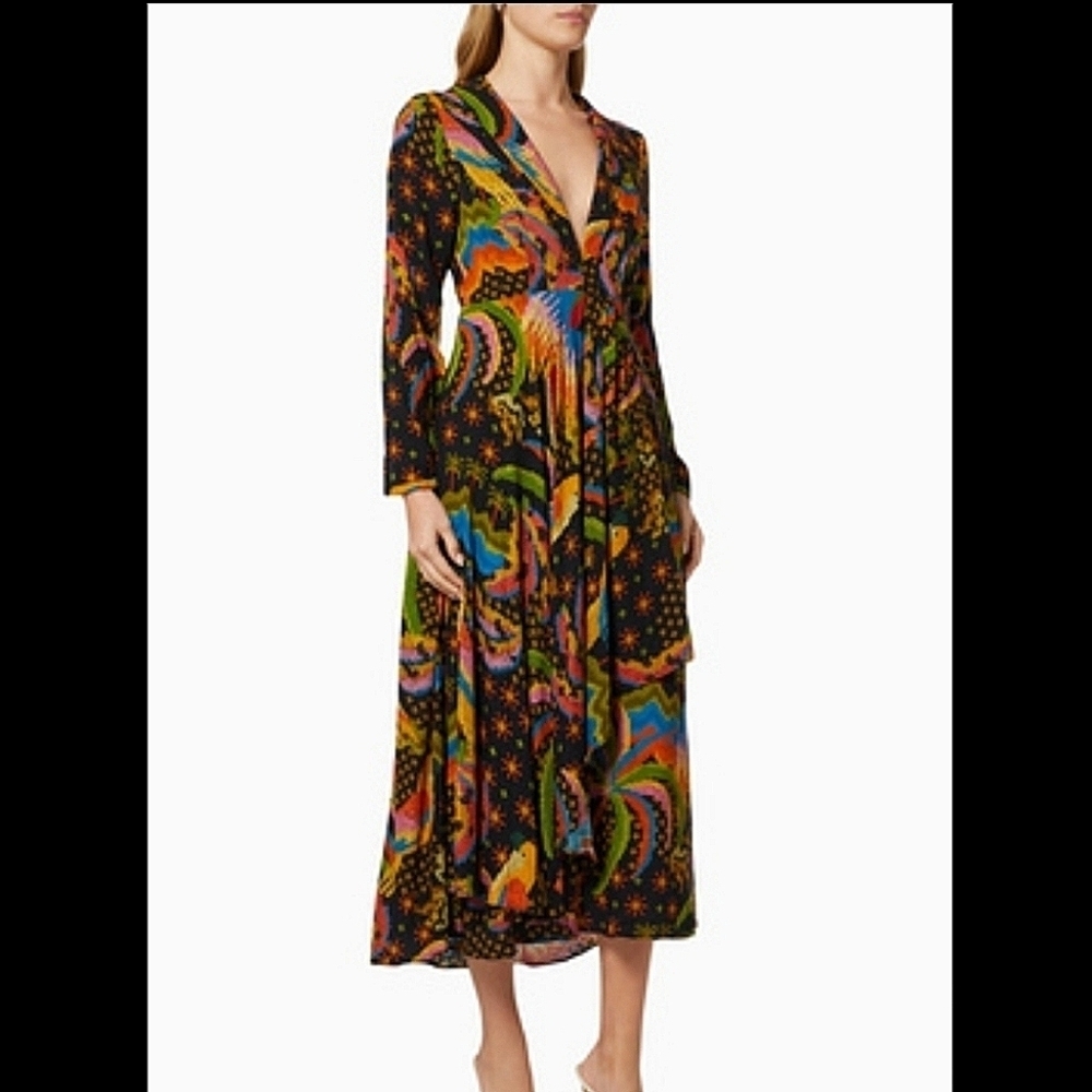 NWT FARM RIO Macaw Island black long sleeve maxi dress size small. - Picture 7 of 10